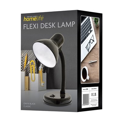E27 34cm Height Integral On/Off Switch 35W Classic Flexible Desk Lamp with Versatile Flexible Neck Black Approx