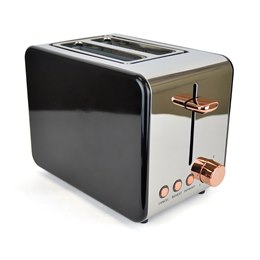 E2025RG KitchenPerfected 2 Slice Wide Slot Toaster - Black & Rose Gold Steel